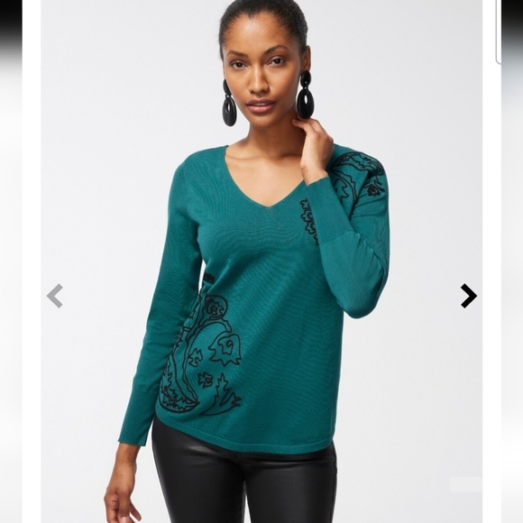 CHICOS Embroidered Spun Rayon Green Sweater SZ XXL / 20-22 or Chicos 4 - Picture 1 of 13